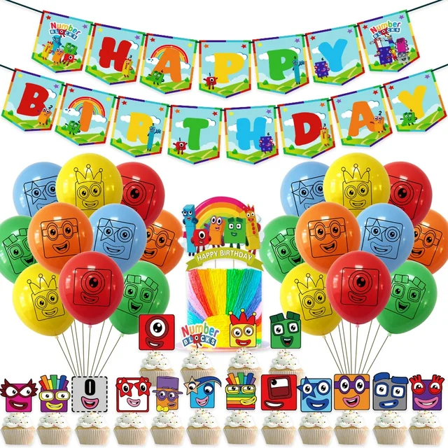 Numblocks decorazioni per feste di buon compleanno blocchi Banner Cake  Toppers palloncini forniture per feste a tema