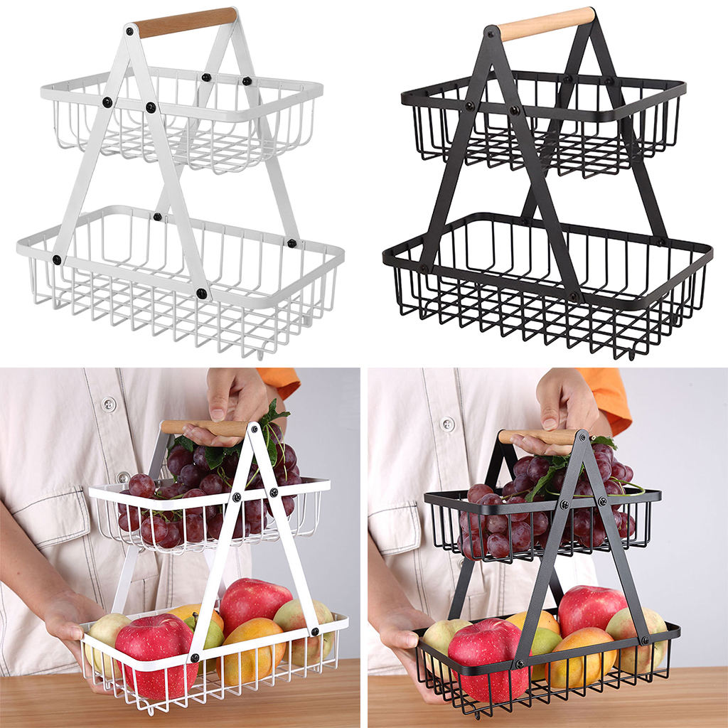 Wrought Iron Detachable Fruit Basket Countertop Snacks Bread Vegetable Holder Multifunction Storage Organizer Display