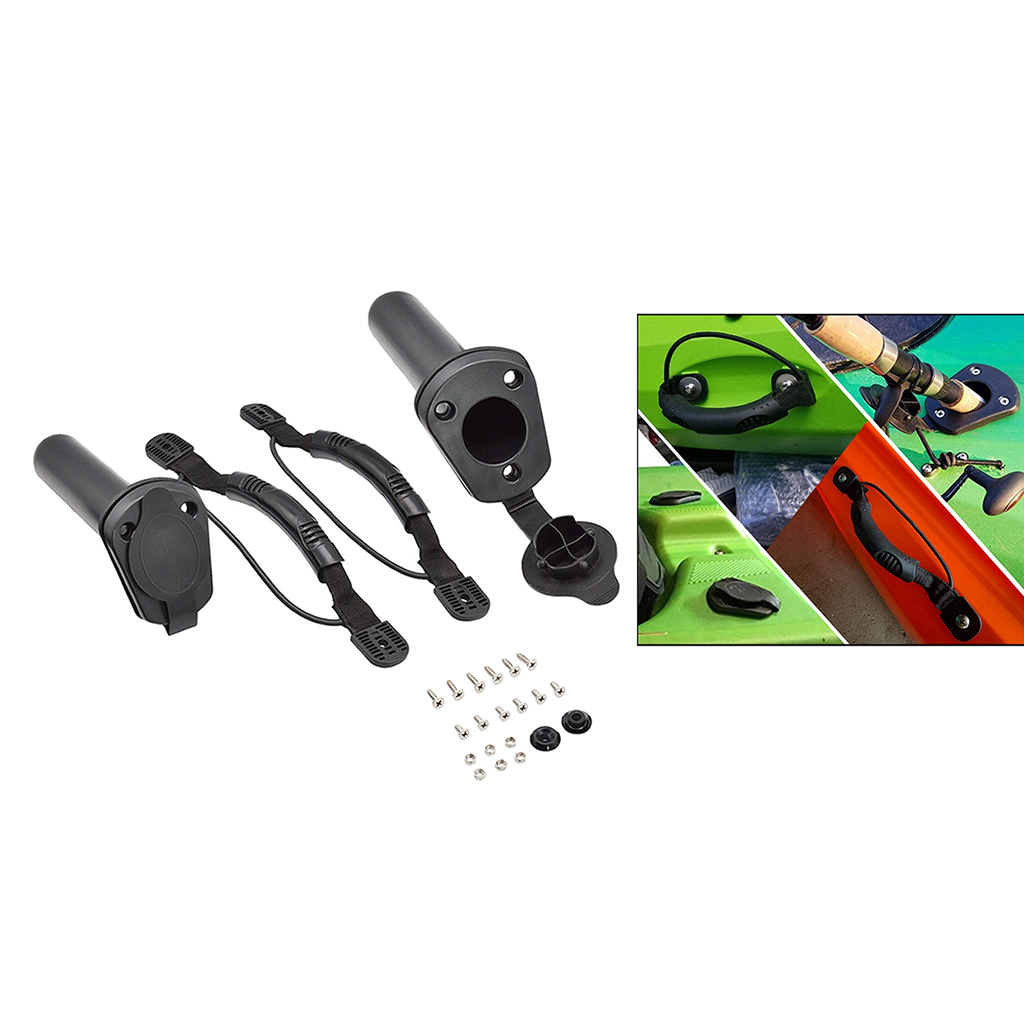4pcs Kayak Boat Side Mount Carry Handles, Paddle Park Handle Webbing Strap with Canoe Boats Fishing Rods Pole Holder with 
