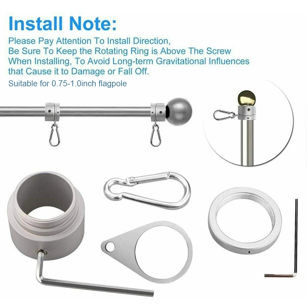 Aluminum Alloy Flag Pole Rings, Anti Wrap Flagpole Mounting Rings, 360 Degree Rotating Clip Spinning Flag Pole Kit