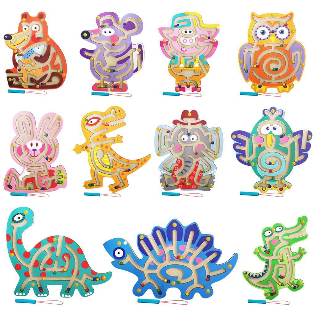 Activity Magnet Toys Maze Wooden Magnetic Game Develops Fine Motor Skills & Color Recognition with Attached Wand for Kids