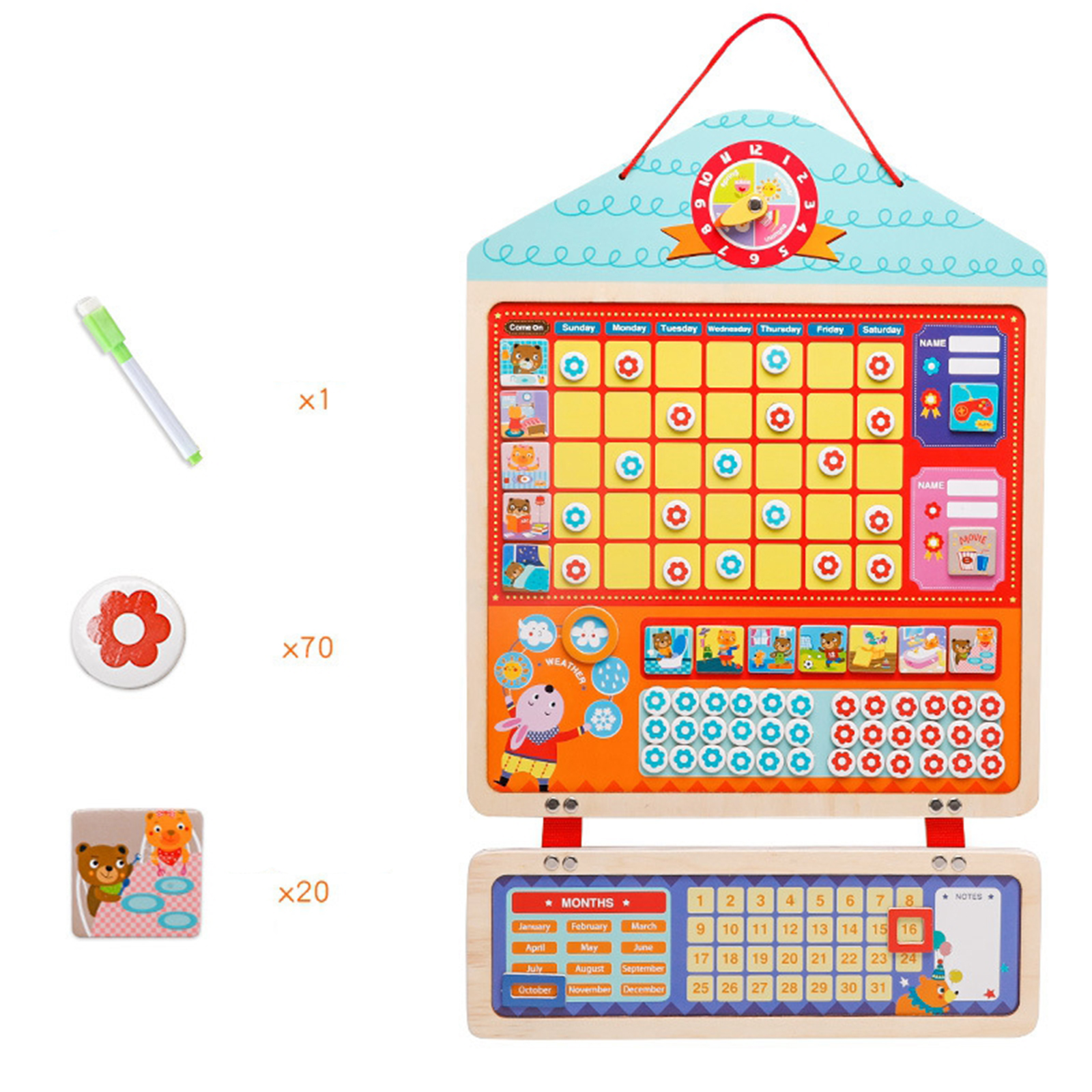 Montessori Children My Magnetic Calendar Chart Record Toys on Wall or Fridge