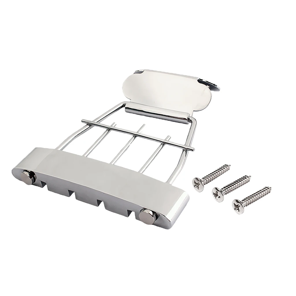Tooyful 4 String Semi Hollow Trapeze Tailpiece with Screws for Archtop Jazz Bass Guitar Parts Chrome