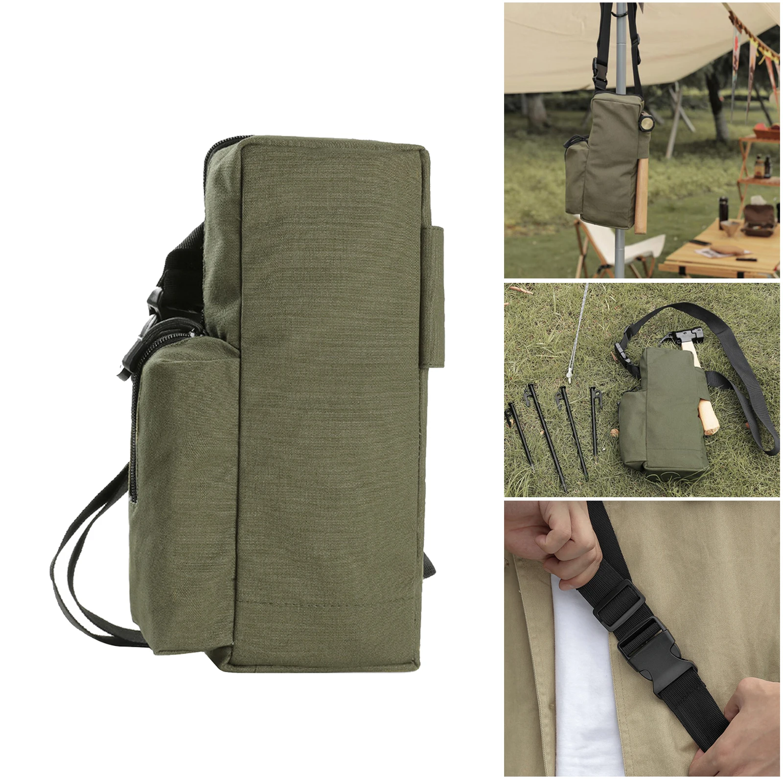 Portable Tent Peg Bag Stakes Organizer Case Wind Rope Hammer Pouch Outdoor