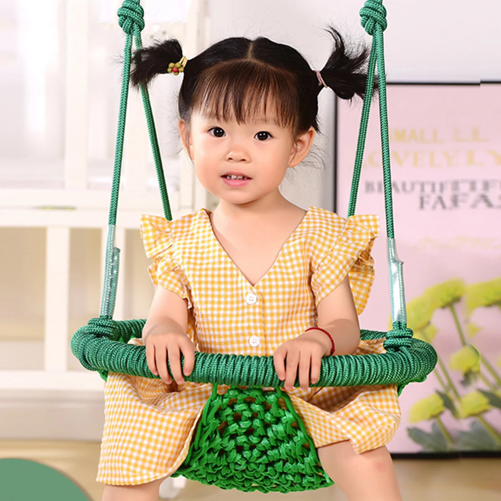 Kids Swing Set Hand-Knitting Swing Seat Chair w/ Hooks Portable Easy Design Home Playset Swingset Fun Play Toy Decor