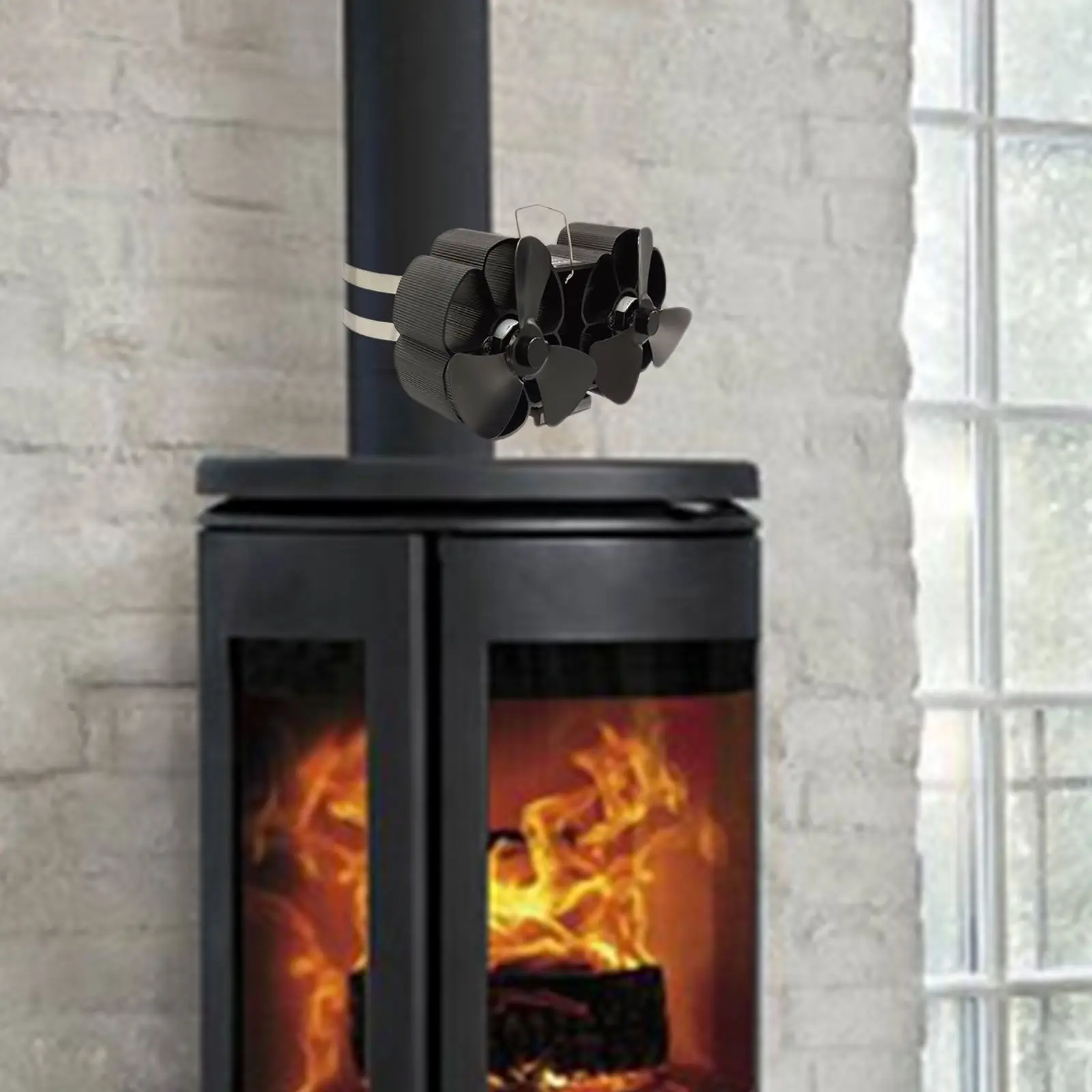 Dual 3 Blades Fireplace Fan Heat Powered Stove Fan Log Wood Burner Eco Friendly Fan Mute Fireplace Fan Heat Distribution