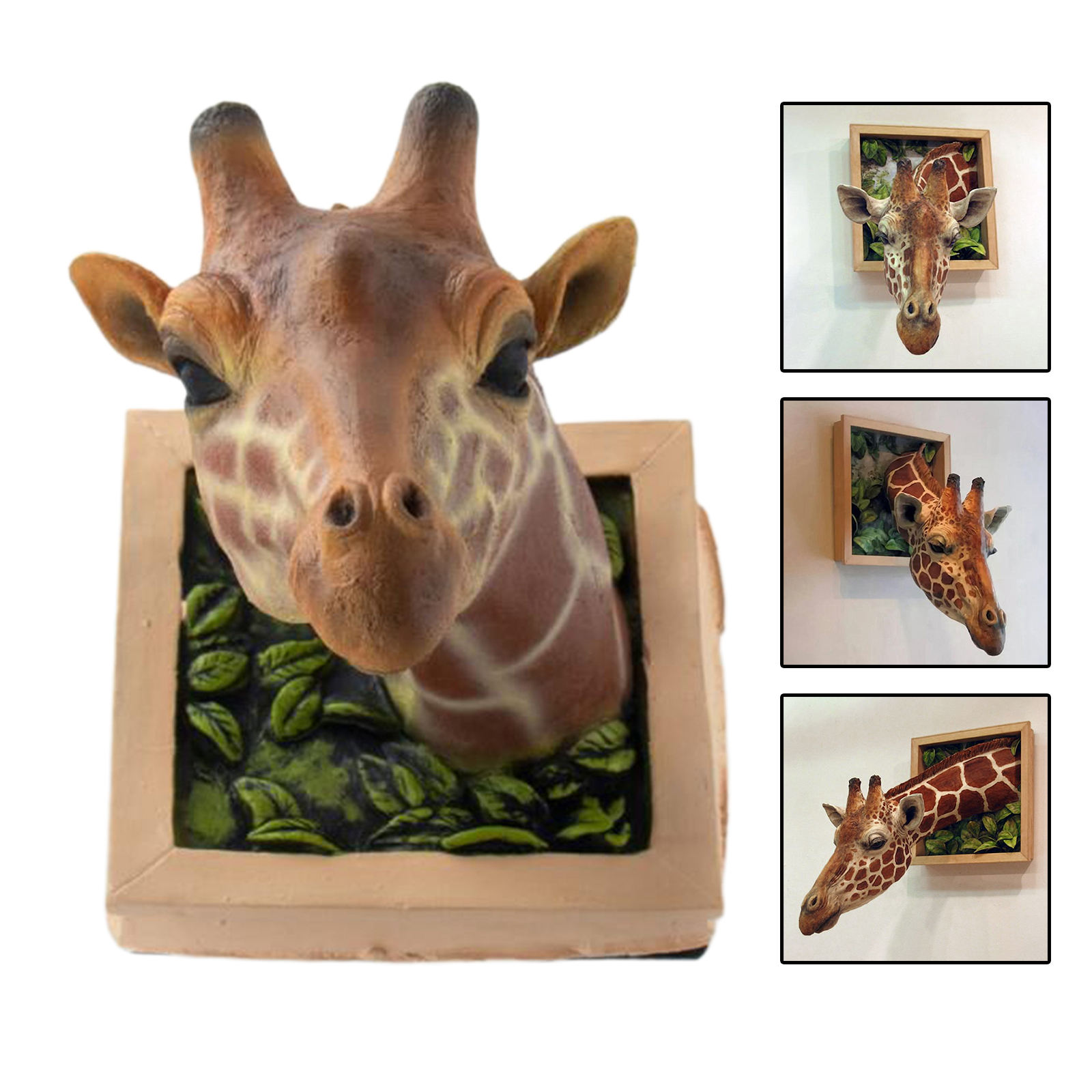 Giraffe Head Wall Mount Statue Wildlife Animal Head Kids Room Home Decor Artwork Background Wall Photo Props