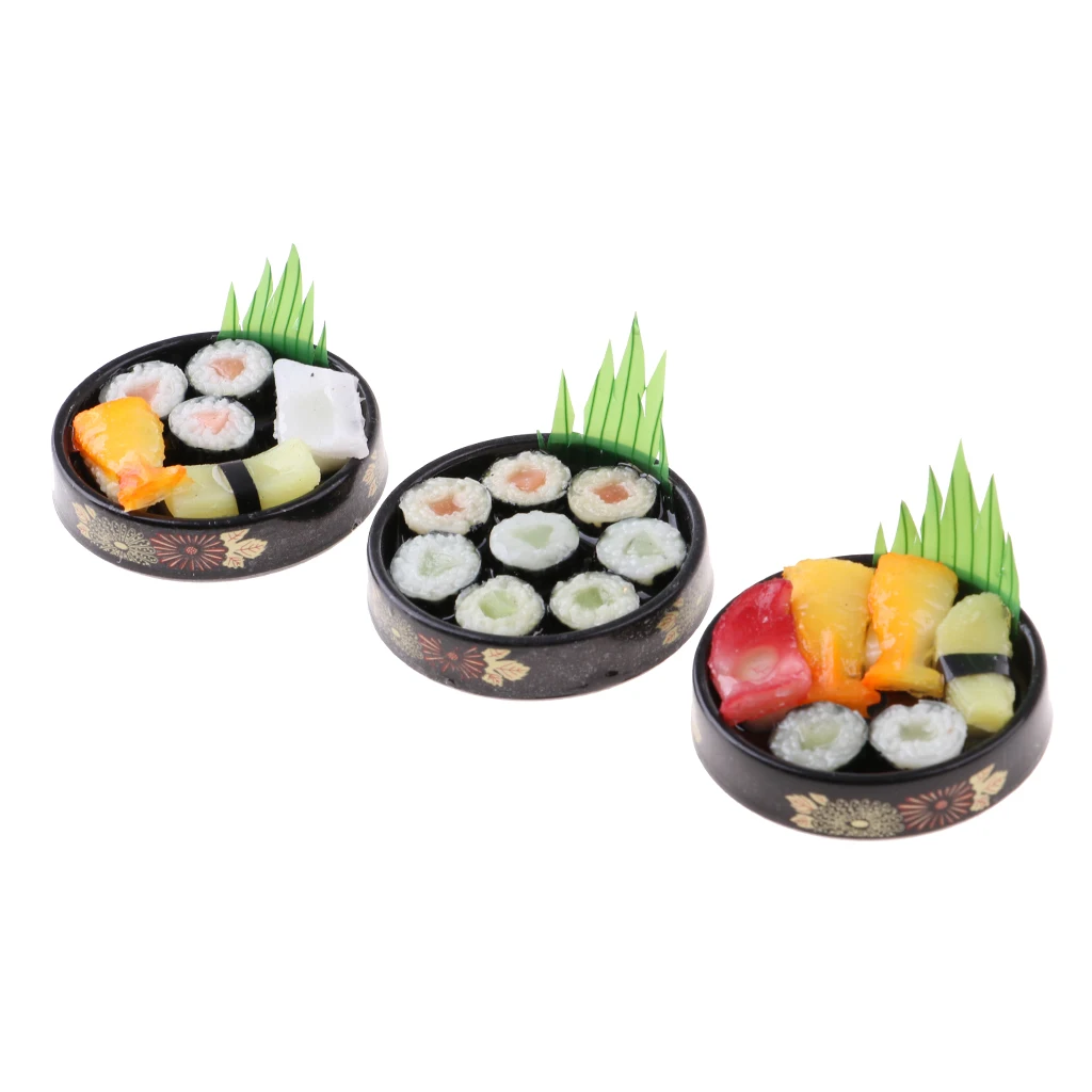 3pcs 1: 6 Wooden / Velvet Furniture Miniature Plastic Sushi Plate