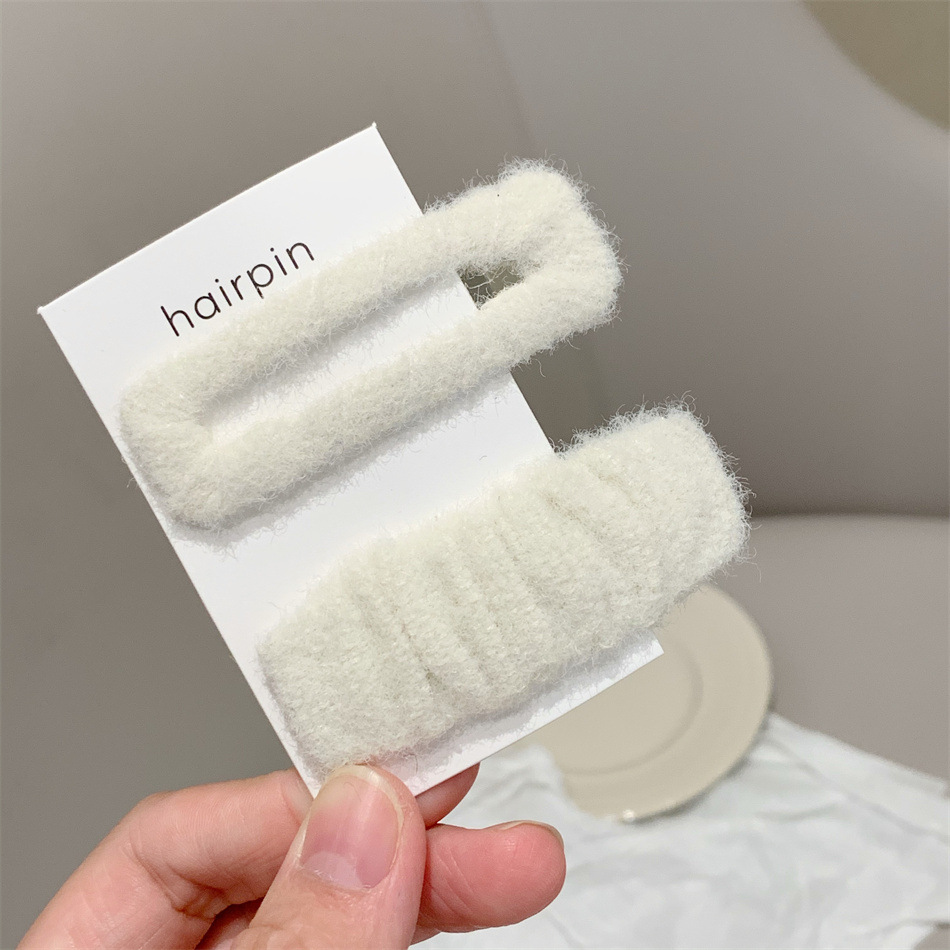 2 stücke Mode Warme Woolen Haarnadel Solide Rechteck Haar Clip Koreanischen Stil Einfache Haar Snap Seite Haar Halter Bobby pin Für Frauen – Detail 4