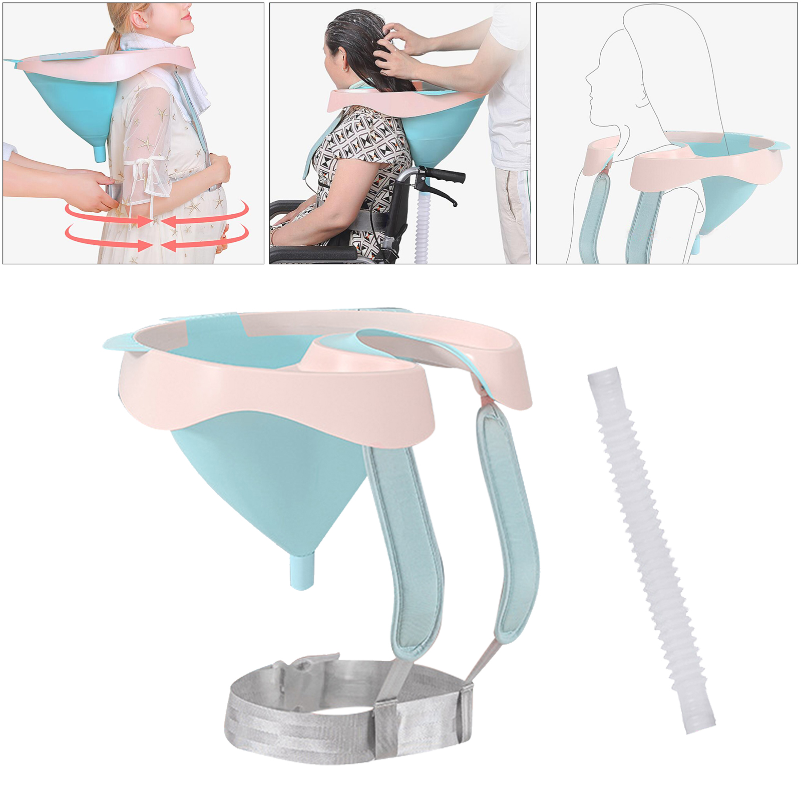 Portable Foldable Shampoo Basin Hairdressing Sink Bowl with Drain Tube for While in Wheelchair or Chair Convenient Accessories