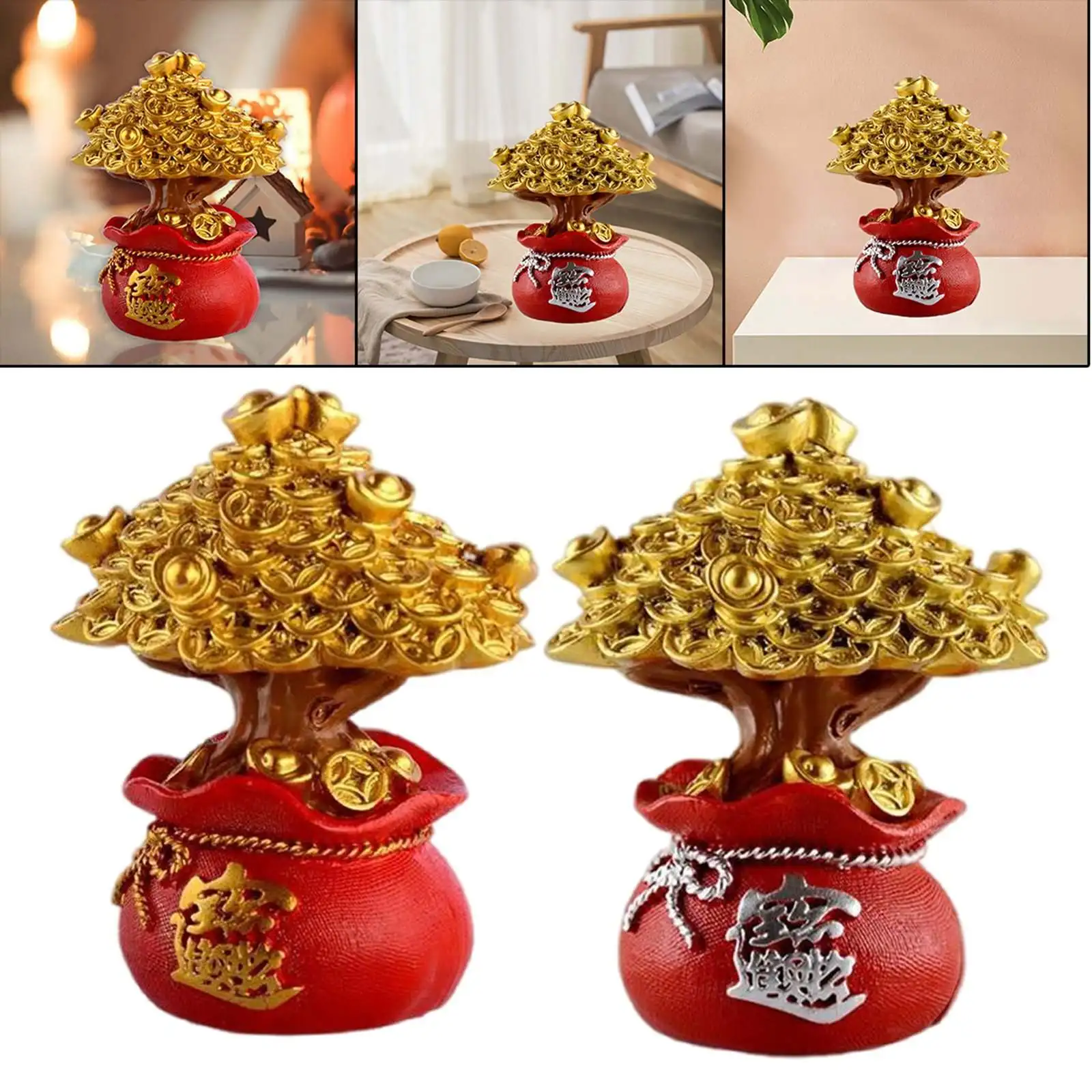 2x Money Tree Feng Shui Ornaments Table Top Lucky Tree Home Decor Gifts