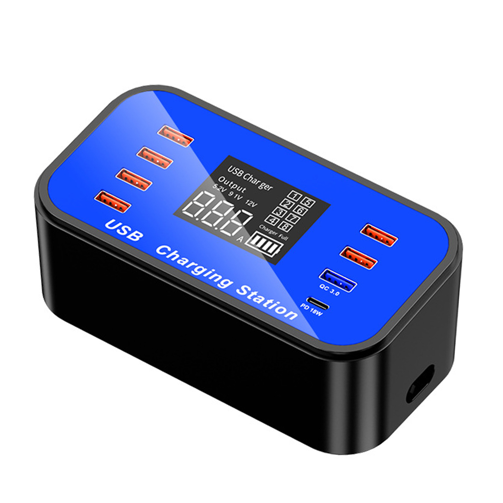Fast USB Charger 8-Port Desktop Hub Charging Station USB PD-18W QC 3.0 With LCD Display for iOS Android Phone Tablet