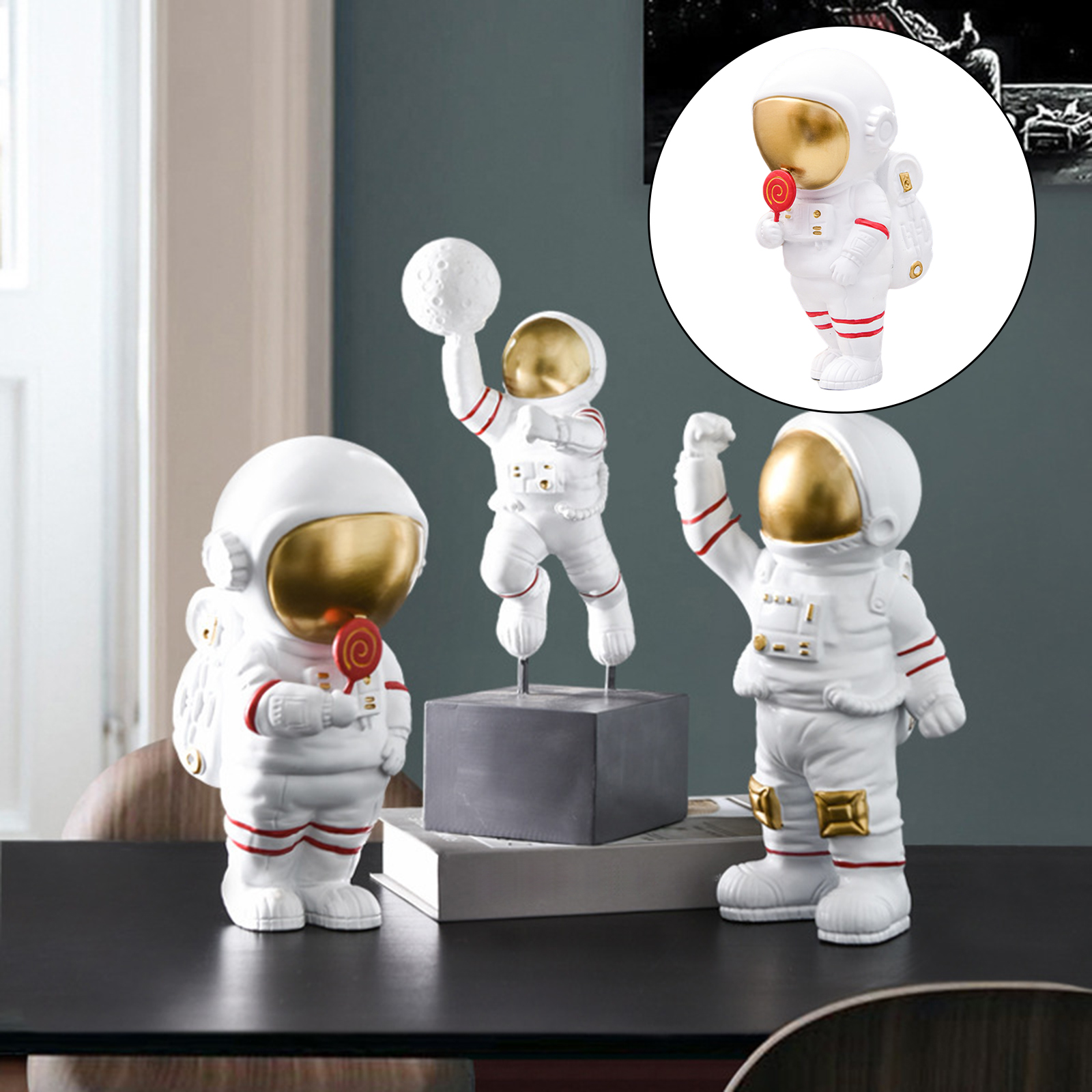 Modern Astronaut Statue Art Figurine Abstract Sculpture Office Boys Room Hotel Nursery Bookshelf TV Shelf Car Decoration Gifts