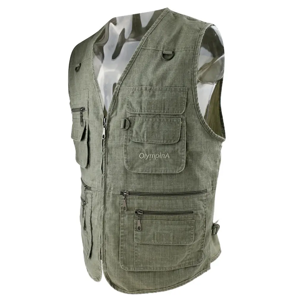 Mens Leisure Outdoor Fishing Vest Photography Multi-pocket Jacket Army Green