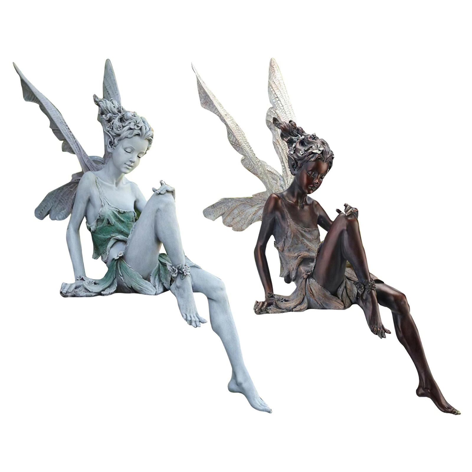 Turek Resin Sitting Fairy Statue Garden Ornament Porch Sculpture Patio Sculpture Craft for Home Garden Decoration