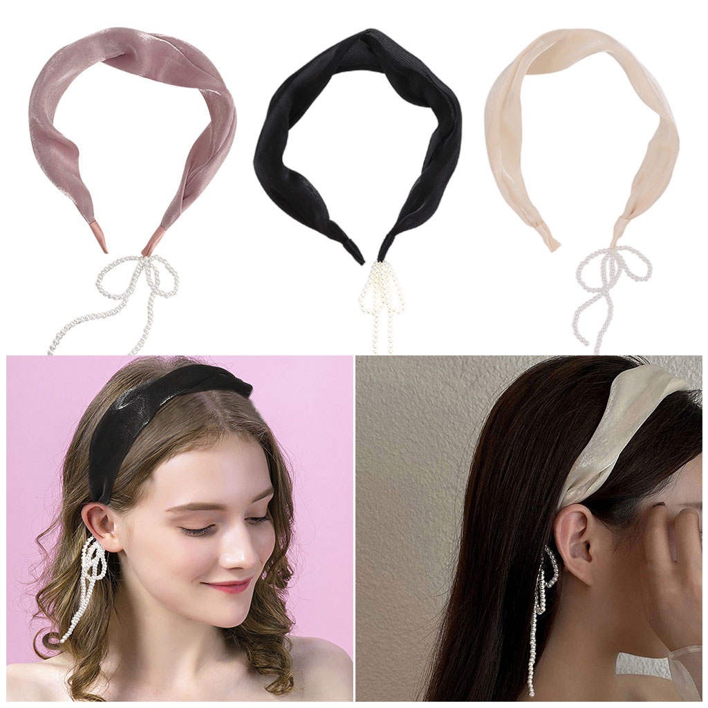 Women Simple Tassel Earring Hairband Imitation Pearl Hair Bezel for Bridal Wedding Party Female Girls