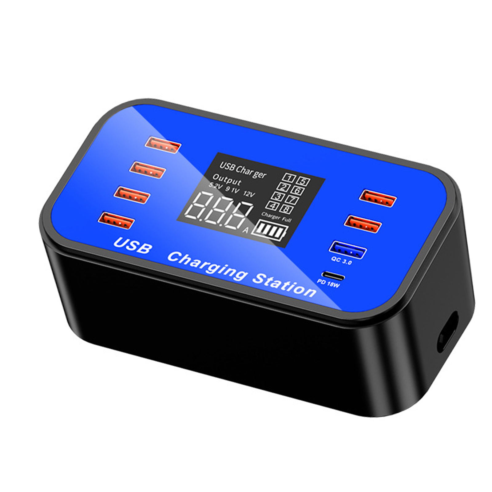 Fast USB Charger 8-Port Desktop Hub Charging Station USB PD-18W QC 3.0 With LCD Display for iOS Android Phone Tablet