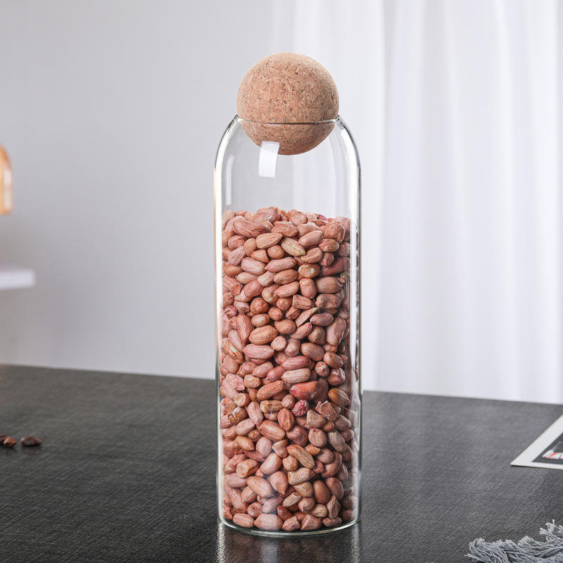 Clear Cork Borosilicate Glass Bottle Storage Sealing Jar Food Candy Coffee Bean Jar Canister Reusable
