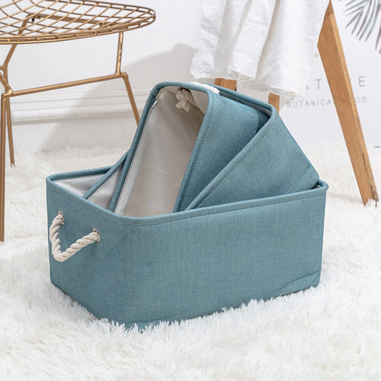 Collapsible Fabric Storage Basket Baby Toy Organizer Linen Cloth with Handle for Home