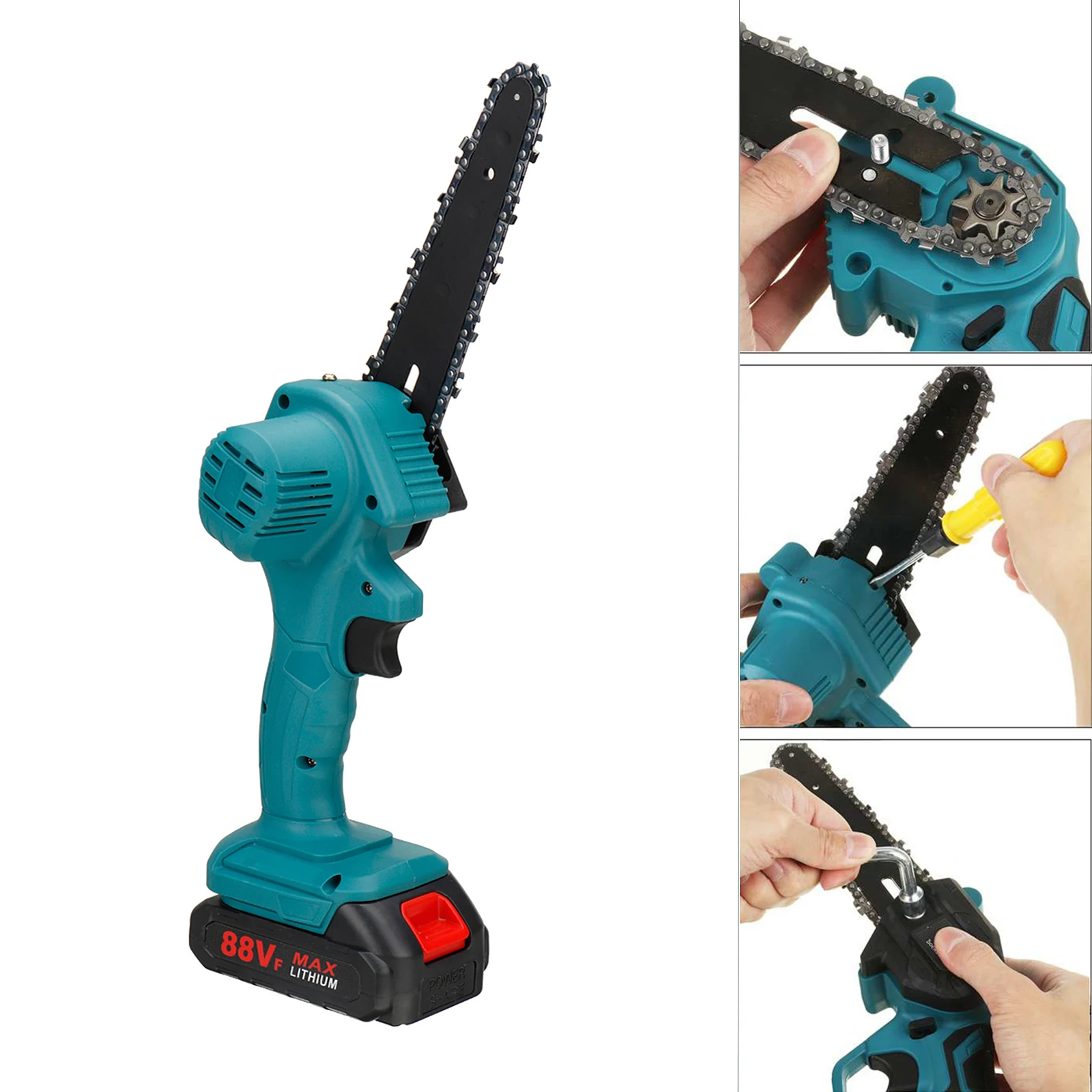 Electric Chain Saw Mini Cordless 88V 1200W Chain Handy Saw with Battery Woodworking for Garden Bush Tree