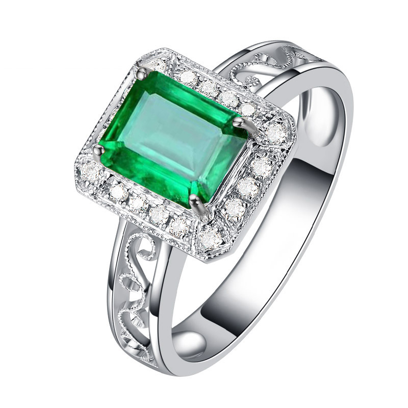 Natural Long Emerald Color Gemstone Rings for Women Silver 925 Fashion Wedding Resizable Fine Jewelry Bohemia Hollowed Out Rings