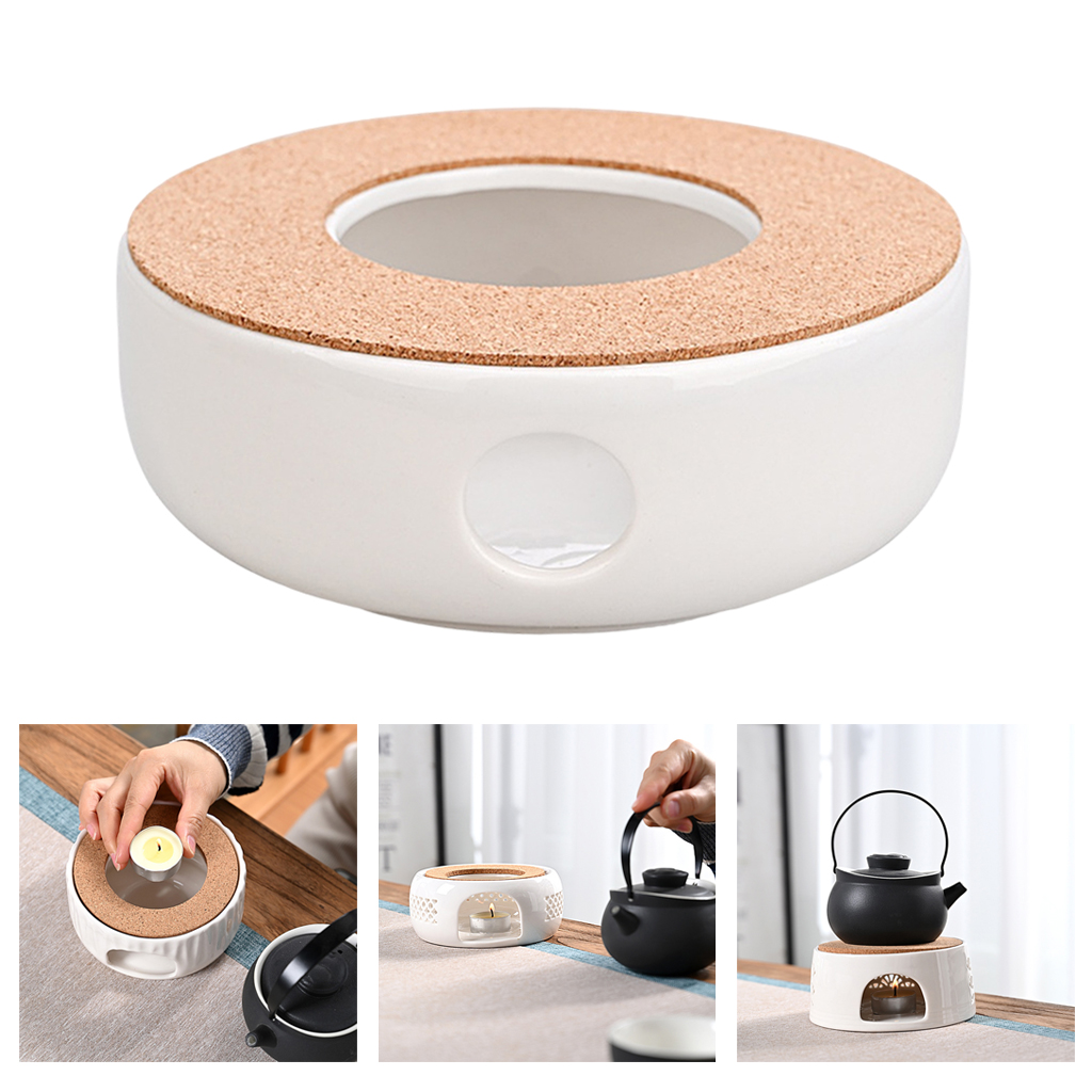 Ceramic Teapot Warmer, Teapot Warmer with Rubber Cork Cushion for Glass Teapots, Ceramic Teapot for Heating Tea, Coffee, Milk