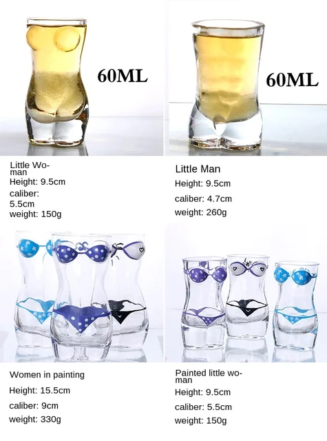 60/400ML Unique Beer Cups Funny Body Shape Wine Glass Whisky Vodka Shot  Glasses