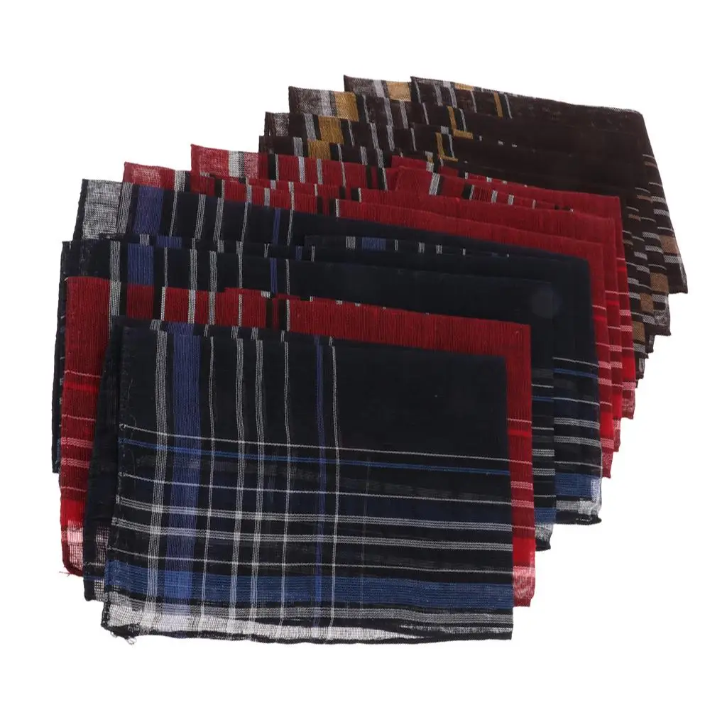 Pack of 12 Pieces Plaids Pattern Handkerchiefs Soft Square Pocket Towel for Men