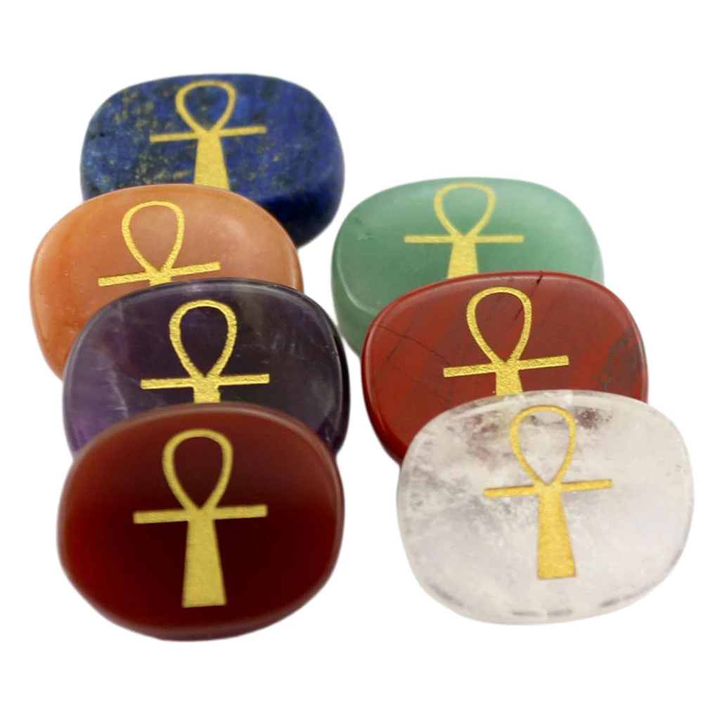 7 Pack Gravierte ägyptischen Ankh Kreuz Stein Palm Pocket Stone Divination