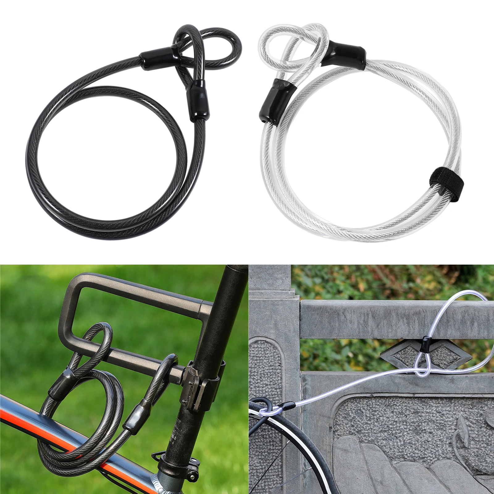 Bike Steel Cable Lock Bicycle Security Steel Cable with Double Loop Lock Cable for U-Lock Padlock