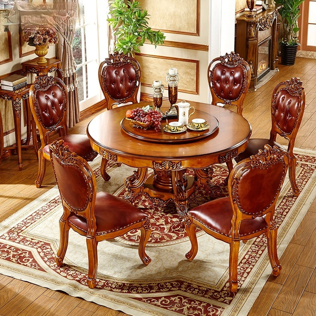 European dining table chairs combined with solid wood carved