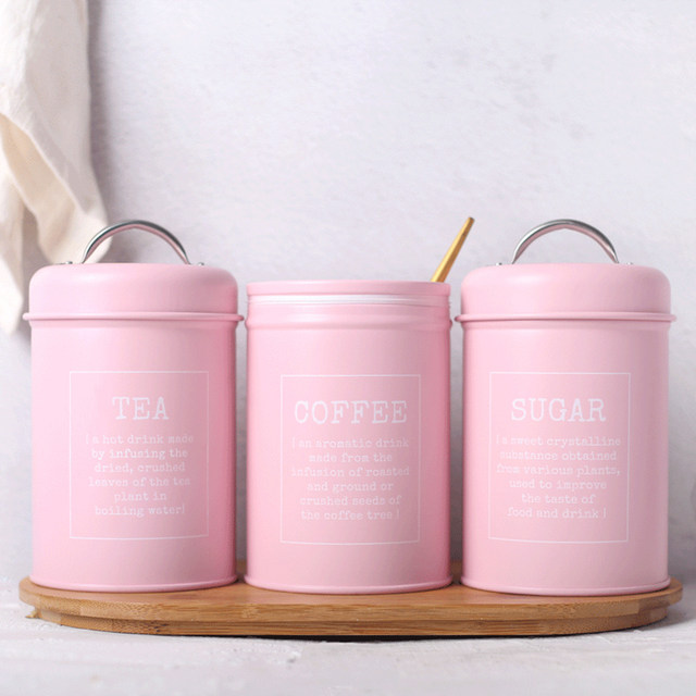 3 Pieces Storage Tin, Food Storage Containers, Kitchen Container with  Airtight Lids Metal Sugar Containers Pink