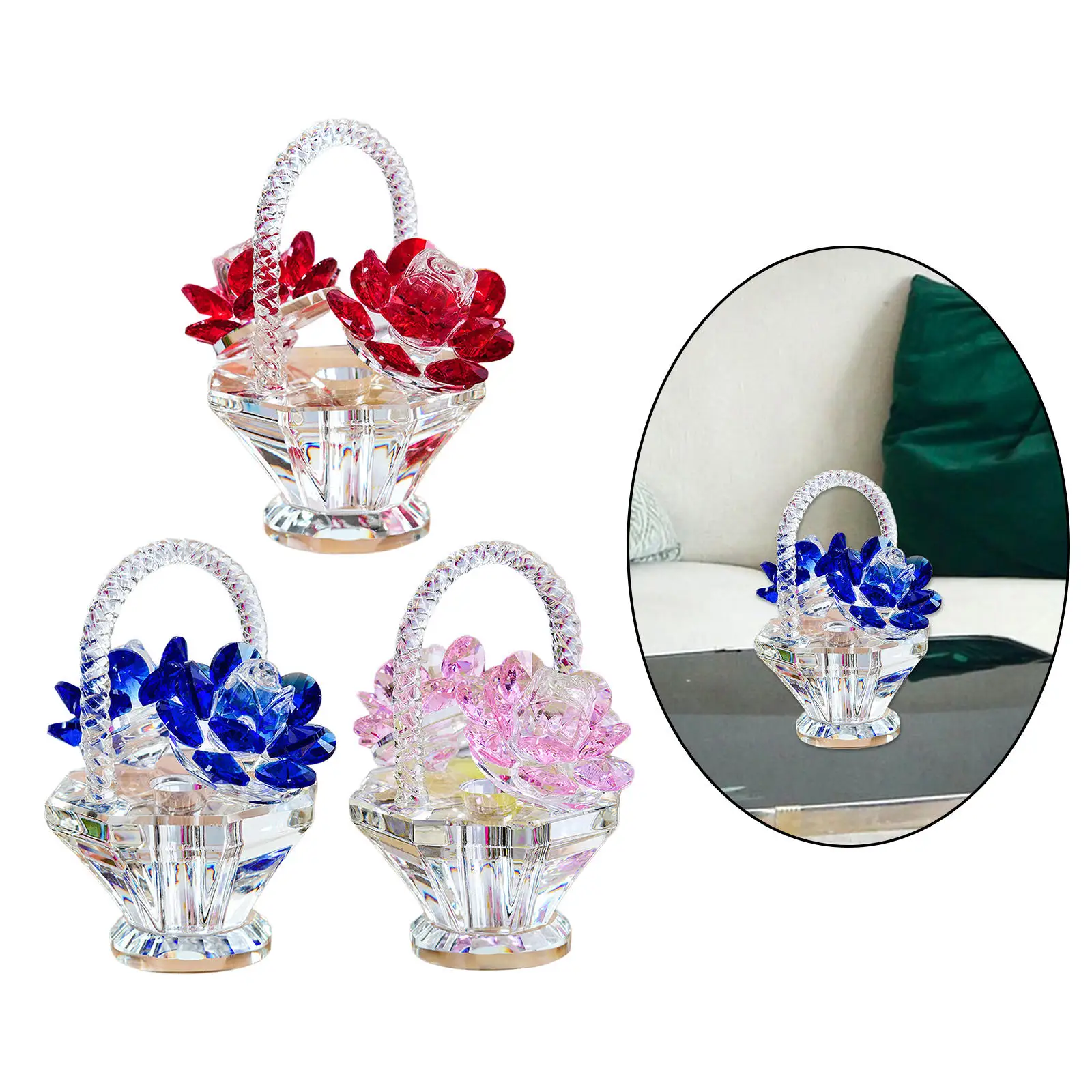 Flower Basket Crystal Ornament Figurine Art Decoration for Home Table Centerpiece