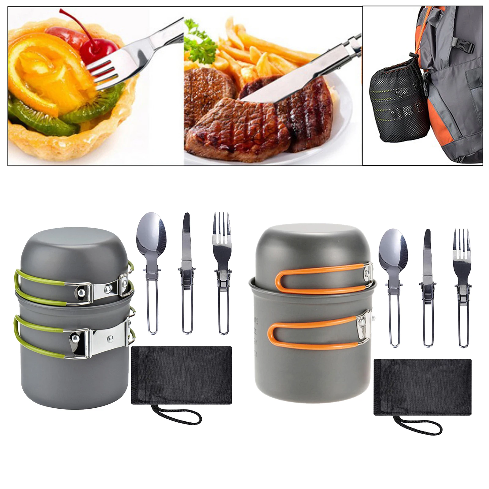5pcs Lightweight Camping Cookware Backpacking Mess Kit Cup Cutlery Fork Pot