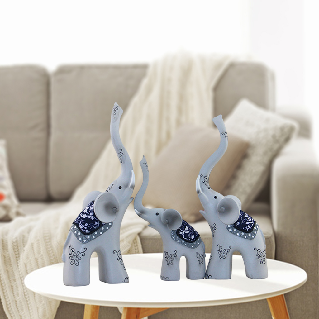 3 Pieces Cute Resin Couple Elephants Family Statue Lovely Animal Figures Handicrafts For Home Desk Shelf Decor Collectible Gift