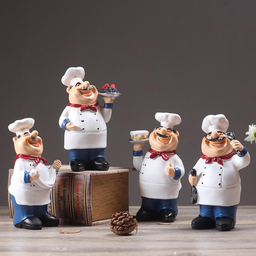 Cute Chef Restaurant Figurines Mini Statue Ornaments Welcome Board Table Decoration Kitchen Cook Café Bar Ornament