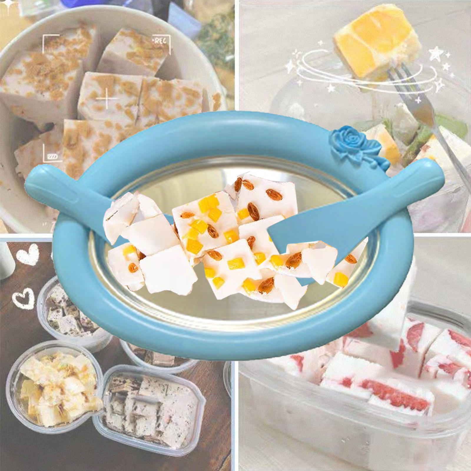 Household Ice Cream Maker with 2 Spatulas Ice Cream Roll Maker Rectangle Anti Griddle Pan Fried Yogurt Machine for Gelato Sorbet
