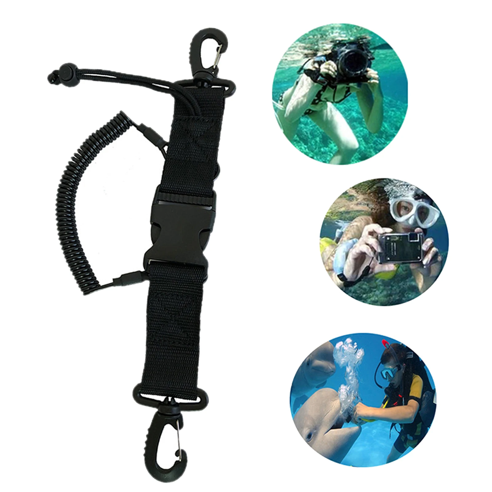 Scuba Diving Lanyard Spring Coiled with Clips Quick Release Buckle for Underwater Cameras Lights , Anti Lost Leash Webbing Rope