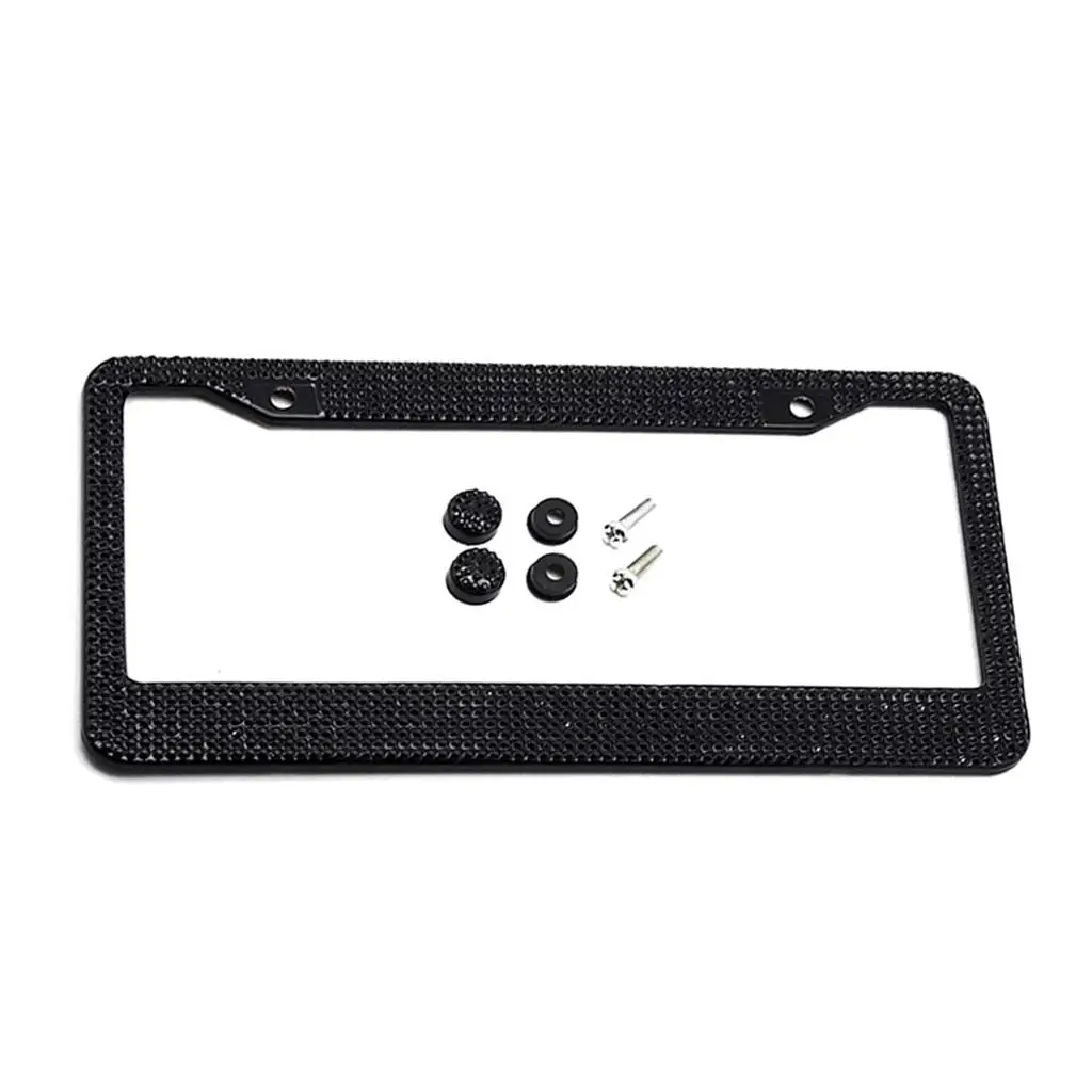 Crystals Bling License Plate Metal Frame Car Tag Holder Stainless Steel Car Tag Frame for U.S & Canada Auto
