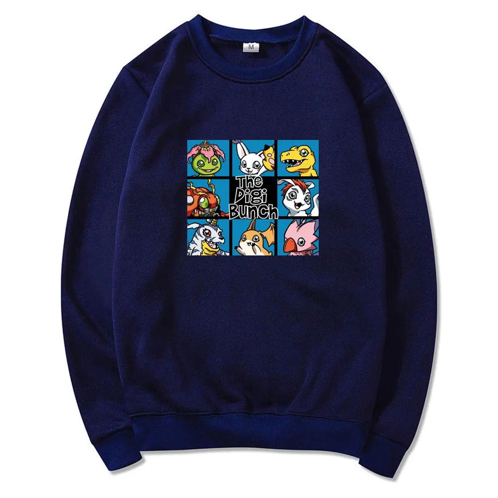 Japanese Anime Digimon T-shirt Round Neck T-shirt Autumn and Winter Clothes Men's Street Loose Printed Crew Neck T-shirt