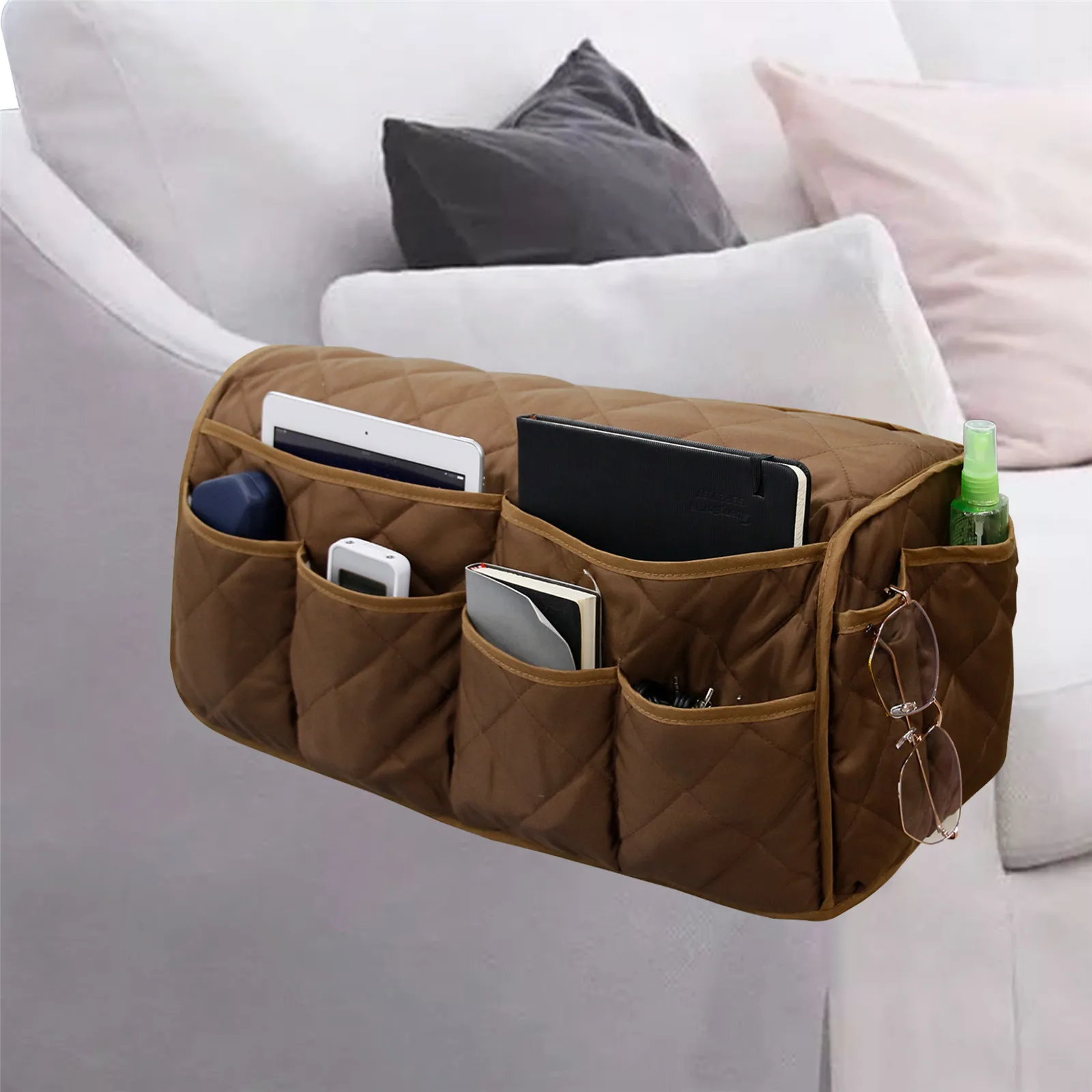 Brown Vimmor Velvet Non-Slip Silicne Sofa Couch Chair Armrest Soft Caddy Organizer Holder for Remote Control Books Cell Phones Magazines and Pencil 