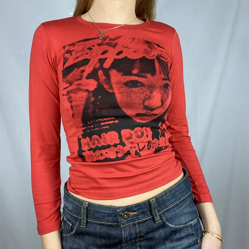 Y2k-女性用長袖tシャツ,90年代の古着,パンク,グランジ,ゴシック,原宿,ストリートウェア,秋