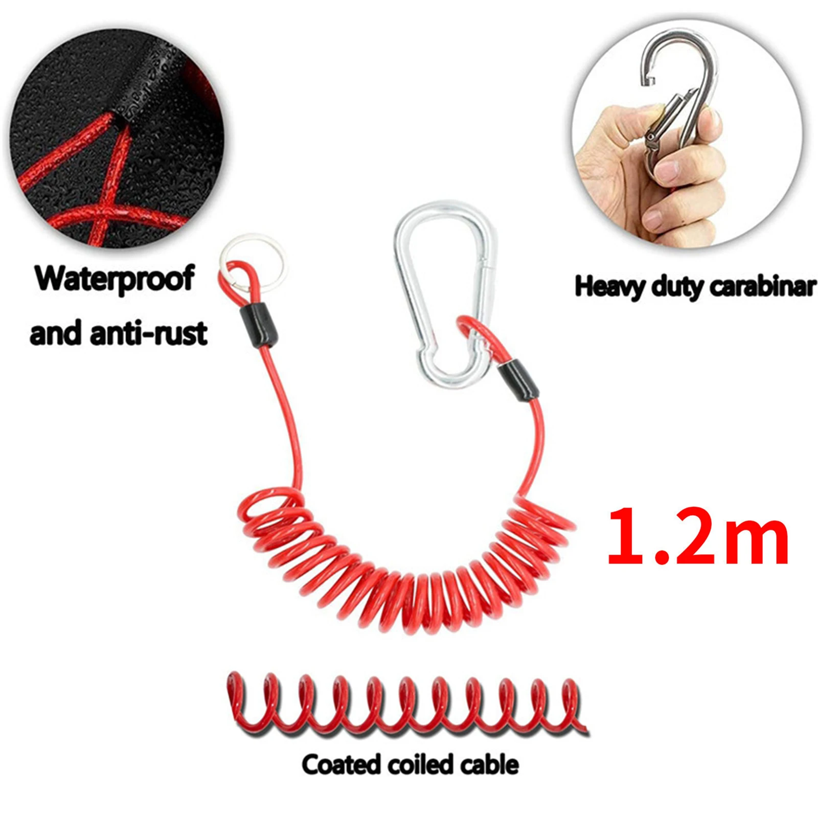 Trailer Spring Safety Cable Breakaway Cable for RV Stainless steel hook Red