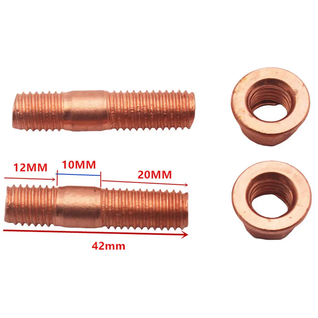 M10 42mm Exhaust Manifold Studs & Self-locking Nuts X 2 With Copper Plating