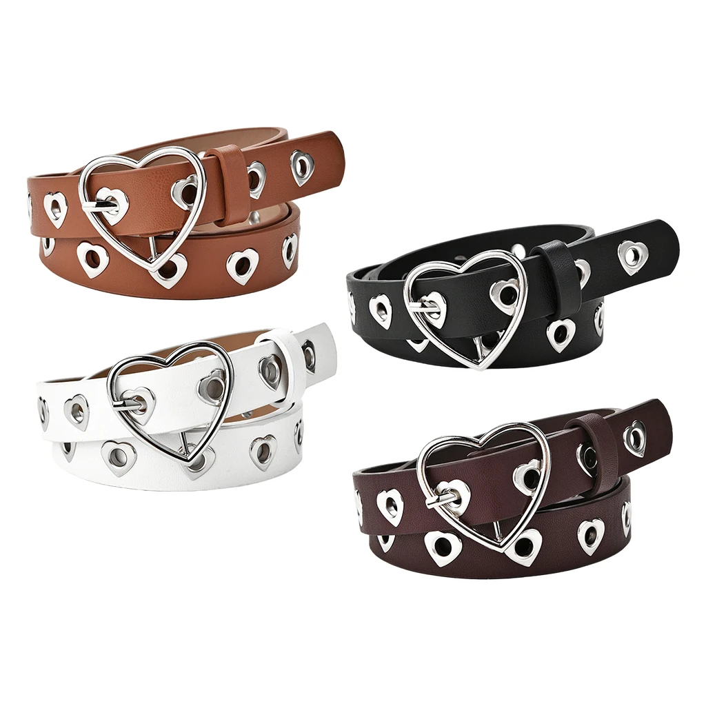 Double Ring Fashion Waist Belt PU Leather Metal Buckle Heart Pin Belts For Ladies Jeans Wild Waistband