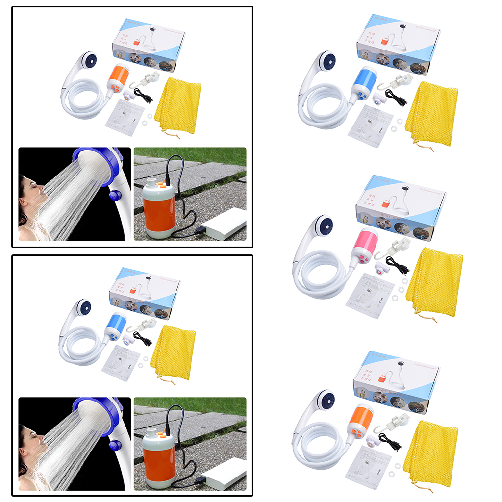 Portable USB Rechargeable Battery Shower Head Nozzles Kit With Hook Pump Hose Simple Shower Outdoor Camping Bathing Shower