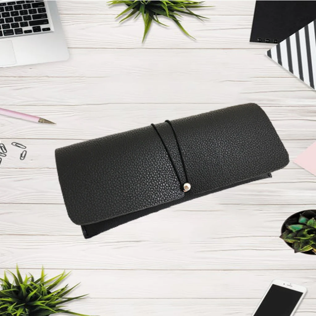 Soft Portable Glasses Pouch PU Leather Slim Protective Bag Anti-Scratch Strap Design Spectacles Storage Bag