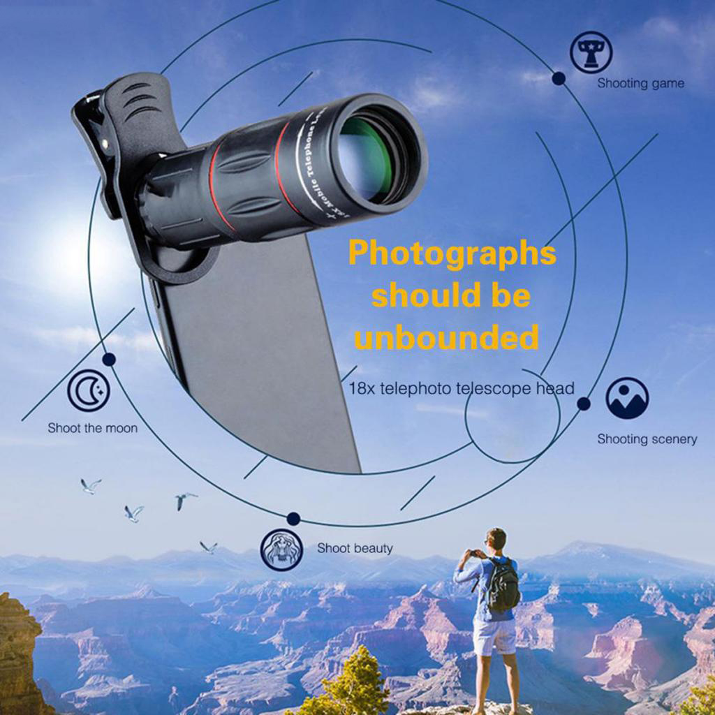 18x25 Monocular Zoom HD 18X Telephoto Zoom Mobile Phone Lens Clip Sports