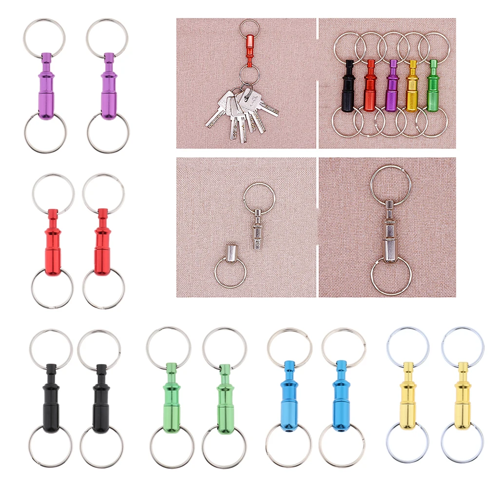 2 Pack Quick Release Detachable Keyring Pull Apart Keychain, Double S plit Snap