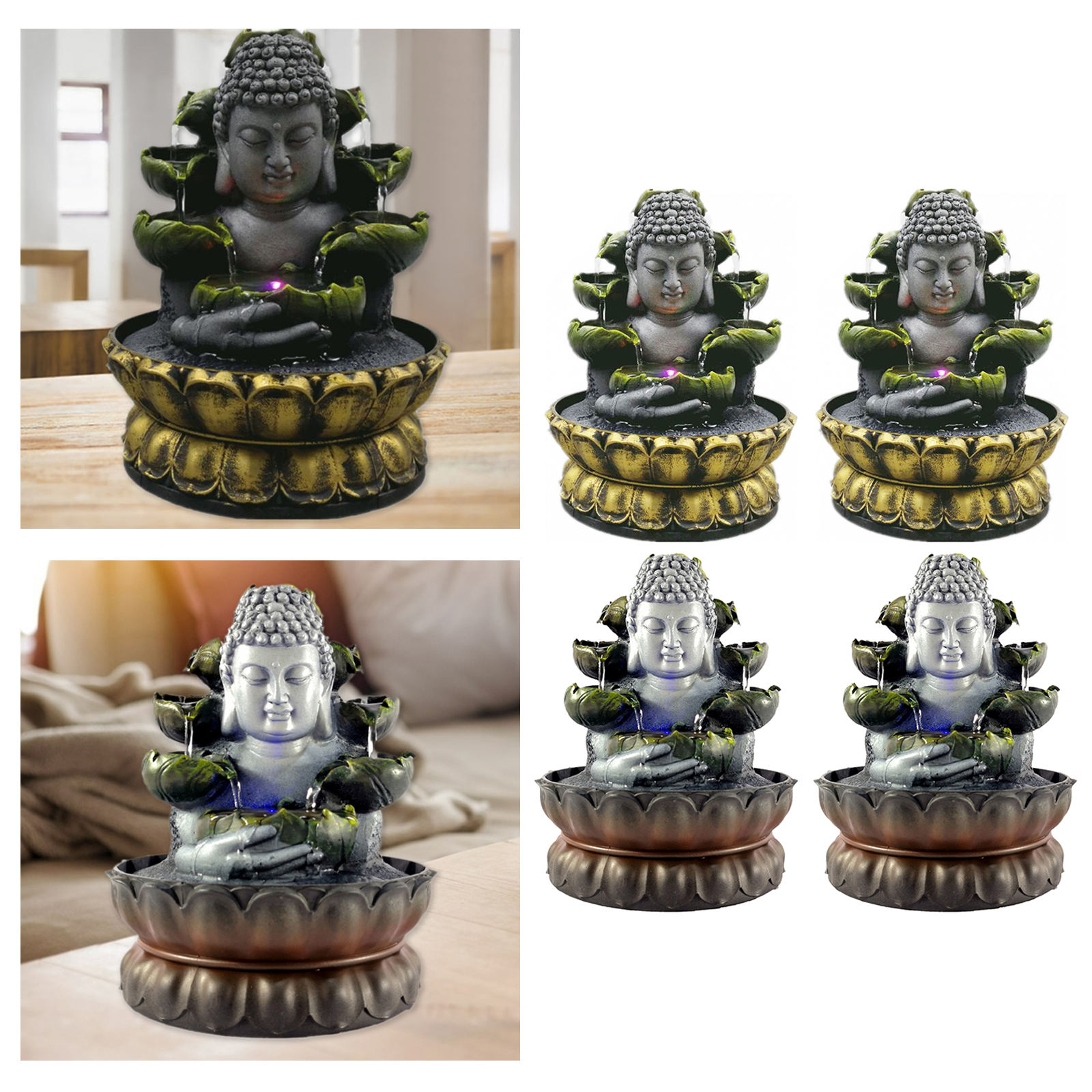 Sitting Buddha Tabletop Fountain Fengshui Water Waterfall Landscape Indoor Home Office Porch Decor